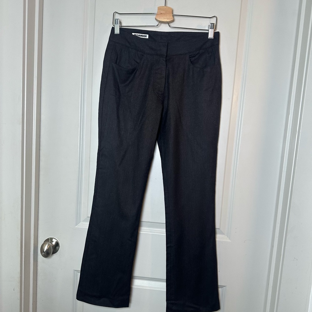 Jil Sander Wide Leg Boot Leg Wool Brown/Black Trouser Pants, Size 34